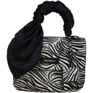 Imagem de Bolsa em Couro Pelo Zebra Cindy Com Lenço Preto Cecconello-Feminino