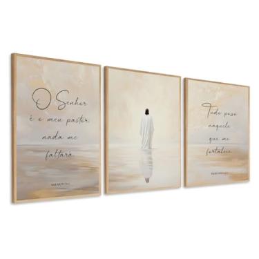 Imagem de Quadro Decorativo Jesus Cristo versiculos religioso moderno com moldura (Moldura Bege, 60x80, Com Vidro)