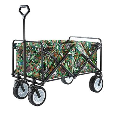 Imagem de Carrinho de praia dobrável, carroça utilitária dobrável, portátil, dobrável, transportador utilitário de jardim, sistema de freio duplo, carrinho de pesca ao ar livre, rolamento de carga, 100 kg