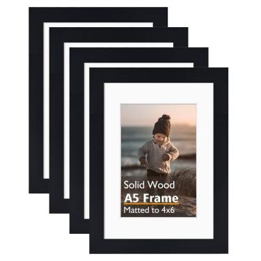 Imagem de Porta-retratos KINLINK A5 de madeira maciça preta com acrílico 4x6, pacote com 4