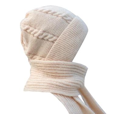 Imagem de Cachecol com capuz feminino 2 em 1 inverno proteção de orelha integrada à prova de vento cachecol chapéu