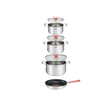 Imagem de Jogo de Panelas 4 Peças Tefal Opti’Space Revestimento Antiaderente Tampas de Vidro Inox