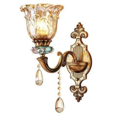 Imagem de Luminária de parede nórdica retrô de liga de zinco europeia, 16,5 pol., cor latão, com base E27/26, para varanda, corredor, escada