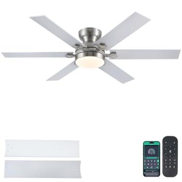 Imagem de Goniyado Ventilador De Teto Interno E Externo Moderno De 52" De Baixo Perfil Com Luzes, 3 Cores, 6 Velocidades, Motor Dc Reversível, Níquel-Areia