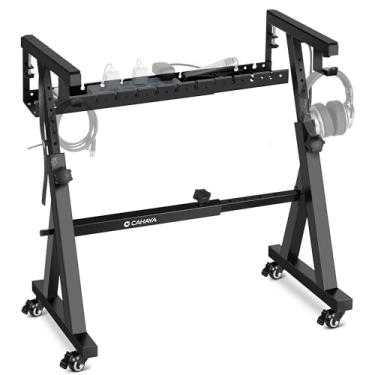 Imagem de CAHAYA Suporte De Teclado Ajustável Para Piano - Suporte De Piano Digital Resistente Estilo Z Suporte De Piano Portátil Dobrável Ajustável Com Bandeja De Gerenciamento De Cabos E Rodas Compatível Co