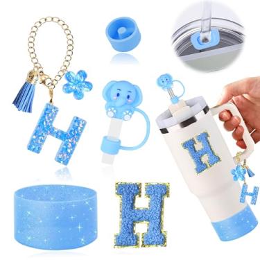 Imagem de AiScrofa Conjunto de acessórios de copo para copo stanley de 850 g 1134 g com alça, incluindo pingentes de iniciais, tampa de palha, bota, adesivo, tampa de silicone à prova de derramamento, decoração