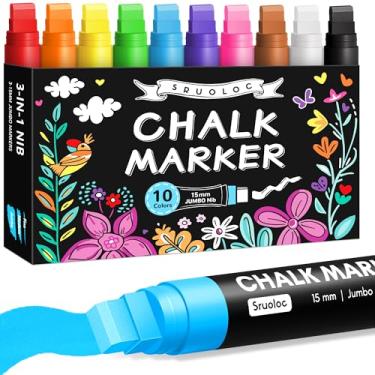 Imagem de Marcadores de giz de janela para vidro lavável, marcador de giz líquido jumbo de 10 cores com ponta grossa 3 em 1 de 15 mm, marcadores grandes de quadro-negro, caneta de tinta de carro para automóvel,