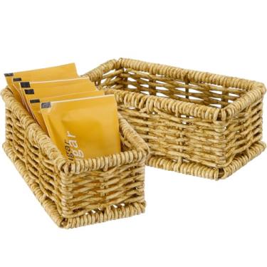 Imagem de Weysat 2 cestos retangulares de vime de vime de vime natural para pacotes de açúcar, organizador de sacos para café, chá, cozinha, 11,4 cm x 5,7 cm x 4,4 cm