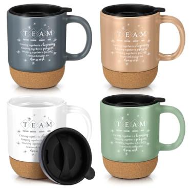 Imagem de Didaey 4 peças presentes de equipe para funcionários caneca de café motivacional agradecimento presente a granel com fundo de cortiça copo de torcida para funcionários colega de trabalho enfermeira