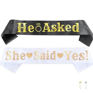 Imagem de Generic Kit Com 2 Faixas Para Festa De Noivado "Ele Perguntou E Ela Disse Sim", Faixa Engraçada Noivo Noiva Despedida Solteira, Chá Panela Casamento, Futura Sra. Sortudo