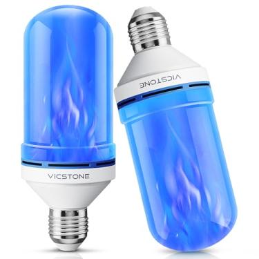 Imagem de Vicstone Lâmpadas De Chama Led Atualizadas, Piscantes 4 Modos Com Efeito Invertido, Lâmpada Fogo E26 Para Varanda, Festa, Pátio, Casa, Halloween, Natal, Interior E Exterior - Pacote 2 Azuis