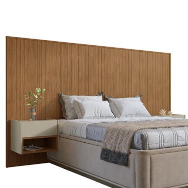 Imagem de Cabeceira Madeira Ripado Quarto Cama Box Casal Queen Nicho co