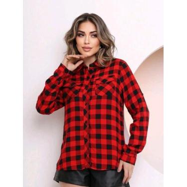 Imagem de Camisa Xadrez Feminina Viscose Festa Junina Manga Longa - MK