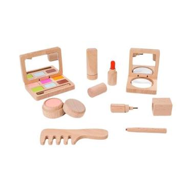 Imagem de Conjunto De Maquiagem De Madeira Para Meninas Brinquedo De Cosméticos 