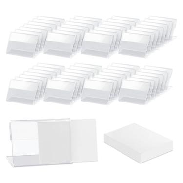 Imagem de 56 peças de porta-cartões de acrílico com 56 etiquetas em branco, etiquetas de alimentos para buffet, suporte de etiqueta de preço, cartões de menu para buffet, suporte de placa de acrílico para