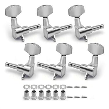 Imagem de MAXCHEER Cravelhas De Afinação Guitarra Seladas À Mão 3R3L, Quadradas Grandes Para Cordas Elétricas, Chaves, Tarraxas Fender Strat Stratocaster Telecaster Ou (Cromado, 3R3L)