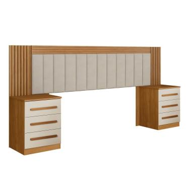 Imagem de Cabeceira Casal Valência Estofada Extensível Com Mesa De Cabeceira Império Cinamomo Off White