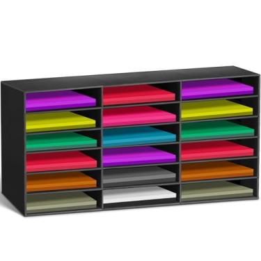 Imagem de Fuutreo Organizador de armazenamento de papel para sala de aula, 18 compartimentos, armazenamento de papelão, resistente, caixas de correio para sala de aula, literatura, organizador de artesanato