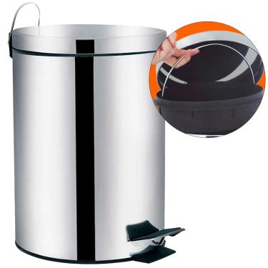 Imagem de Lixeira De Aço Inox Redonda Cesto Balde 20 Litros Banheiro Casa Lixo Escritorio
