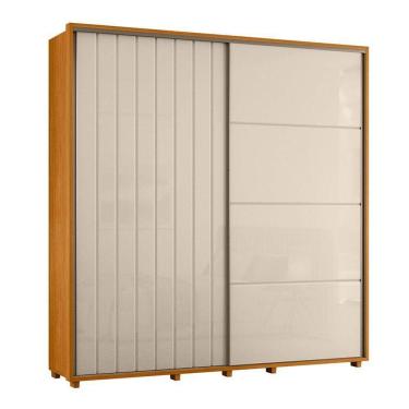 Imagem de Guarda-roupa Casal Monet Ripado 2 Portas De Correr 4 Gavetas - 7 Decor Cinamomo E Off White