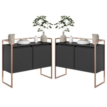 Imagem de Conjunto Buffet Aparador Industrial 2 Portas Preto Cobre