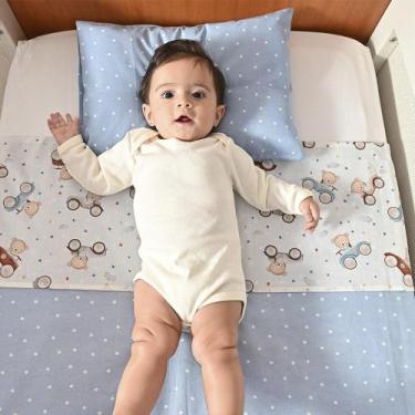 Imagem de Jogo de Lençol Berço 3 Peças para Bebê Bublim Sonhos, Urso Carrinho