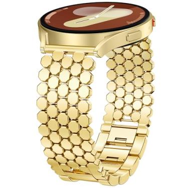 Imagem de Minyee Pulseira feminina compatível com Samsung Galaxy Watch 7 6 5 4 FE de 40 mm e 44 mm/Watch 6 Classic de 43 mm e 47 mm/Watch 5 Pro de 45 mm, corrente de ouro elegante de 20 mm, ouro