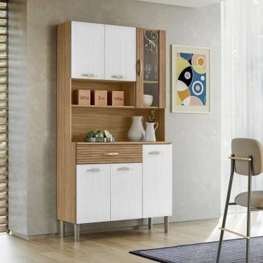 Imagem de Armário Cozinha Compacta Golden com 6 Portas e 1 Gaveta em MDP Freijó/Supremo/CP Ripado Freijó - Kits Paraná