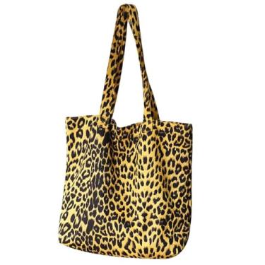 Imagem de Bolsa de ombro feminina de lona com estampa de leopardo, leve para escola, trabalho, todos os dias, Amarelo