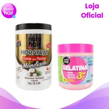 Imagem de Kit Creme para Pentear Mandioca + Gelatina 3 em 1 500g - Natuhair Cosm