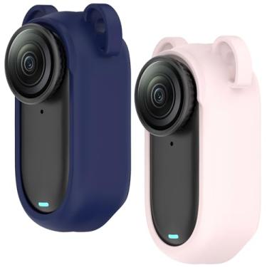 Imagem de Acddeny Capa de fone de ouvido compatível com insta360 GO 3S/GO 3, [suporta carregamento sem fio] [capa protetora à prova de choque] capa de silicone para fone de ouvido (azul-rosa)