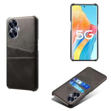 Imagem de Capas Compatível com OPPO Realme C55,tampa protetora de couro falso,design de saco de cartão com 2 fendas de cartão atrás,proteção anti-impressão digital e anti-gota-Black