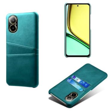 Imagem de Capas Compatível com OPPO Realme C67 4G,tampa protetora de couro falso,design de saco de cartão com 2 fendas de cartão atrás,proteção anti-impressão digital e anti-gota-Green