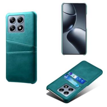 Imagem de Capas Compatível com Xiaomi 14T PRO,Caso de couro PU-Tampa de telefone a prova de choque com 2 slots de cartão,Proteção anti-impressão digital e anti-gota-Green