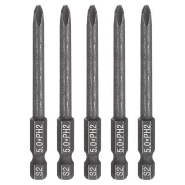 Imagem de HARFINGTON 5 peças de chave de fenda Phillips número 2 PH2 1/10.2 cm, haste sextavada, 75 mm de comprimento, haste de 0,5 cm, brocas magnéticas, chave de fenda S2 de aço, ferramenta elétrica, preta