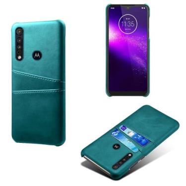 Imagem de Capas Compatível com MOTO One macro,tampa protetora de couro falso,design de saco de cartão com 2 fendas de cartão atrás,proteção anti-impressão digital e anti-gota-Green