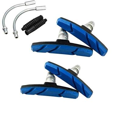 Imagem de Kit de freio de freio de bicicleta com design de estrela, protetor de cabo de guia de freio 8 em um conjunto de pastilhas de freio V de bicicleta de 70 mm, funciona para todos os sistemas de freio em V da Shimano Sram MTB 2 pares (4 peças), Azul