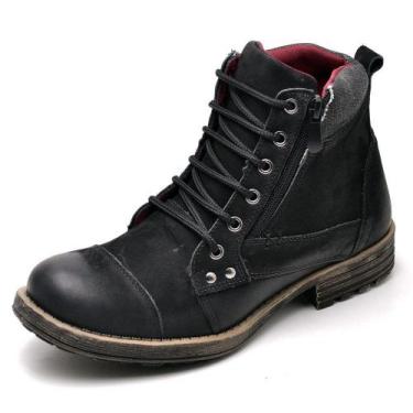 Imagem de Bota Coturno Masculina Couro Cadarço e Ziper Lateral Solado PVC - Hype