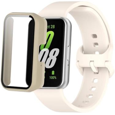 Imagem de Pulseiras de silicone compatíveis com Samsung Galaxy Fit 3 SM-R390, com capa protetora de PC, unissex, macia, respirável, à prova d'água, pulseira esportiva para Galaxy Fit 3