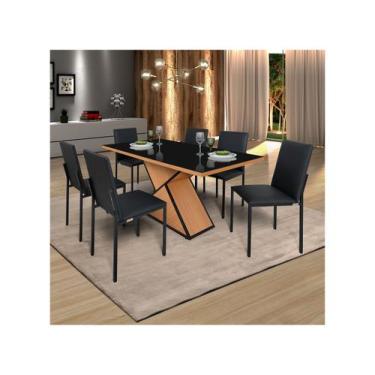 Imagem de Mesa de Jantar 6 Cadeiras Retangular Ciplafe Dubai, Preto e Linho Pret