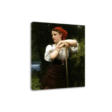 Imagem de LXURY Bouguereau. O Haymaker. Reprodução de pinturas famosas. Arte de parede em tela. Pôsteres e impressões. Imagem para decoração de casa 60 x 75 cm Moldura interna