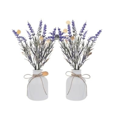 Imagem de Kit 2 Arranjos Com Vasos de Gesso Planta Artificial Decorativa (lavanda Roxa)