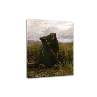 Imagem de LXURY Van Gogh. Mulher levantando batatas. Reprodução de pinturas famosas. Arte de parede em tela Van Gogh Pôsteres e impressões. Imagem para decoração de casa 50 x 65 cm com moldura interna