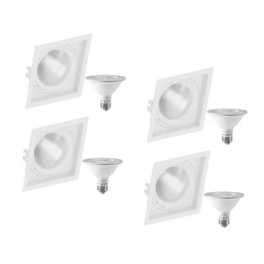 Imagem de 4 Spot Embutir Quadrado Recuo PAR30 + 1 Lâmpada LED 10W 3000K E27 - SA