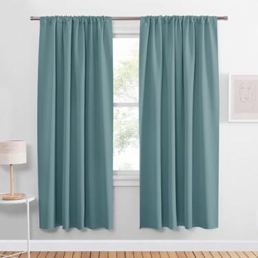 Imagem de PONY DANCE Cortinas blecaute azuis acinzentadas para sala de estar, persianas grossas e duráveis de privacidade, pano de fundo com isolamento térmico para quarto de adolescentes, L 106 x C 183 cm, 2