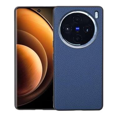 Imagem de Capas Compatível com VIVO X100,Design de grão levantado de superfície,Proteção contra queda,Anti impressão digital,Anti arranhões,Aparência de couro de imitação de plástico macio-Blue