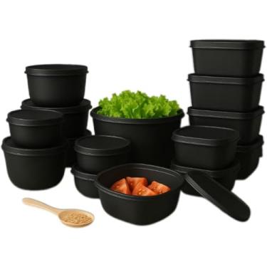 Imagem de Kit com 15 Potes Plásticos Herméticos para Cozinha | Livre de BPA | Também Disponível em Kit com 8 Potes(preto)
