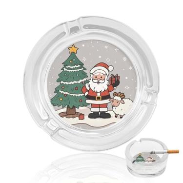 Imagem de Cinzeiro de vidro de cristal de ovelhas de Natal, cinzeiro redondo de vidro resistente para fumar cinzeiro portátil decorativo moderno para uso em casa, escritório, interior, exterior, pátio