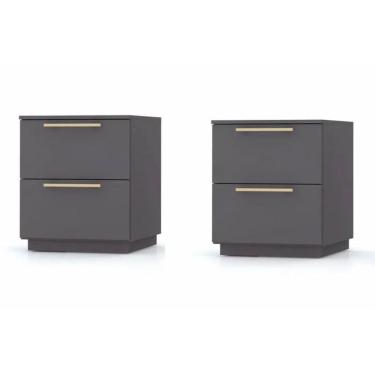 Imagem de Kit 2 Mesa De Cabeceira 2 Gavetas Dubai Cor Alasca - Vila Rica