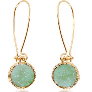 Imagem de Brincos femininos simulados de drusa – dourado, prata ou ouro rosa, com pingentes boho modernos com pedra redonda brilhante, one-size, Metal, Sem pedra preciosa